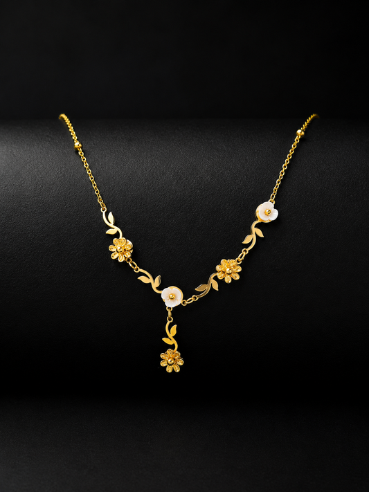 Golden Flower Drop Necklace