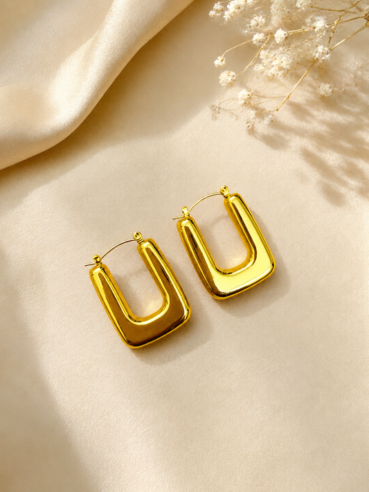 Golden U-Hoop Statement Earrings