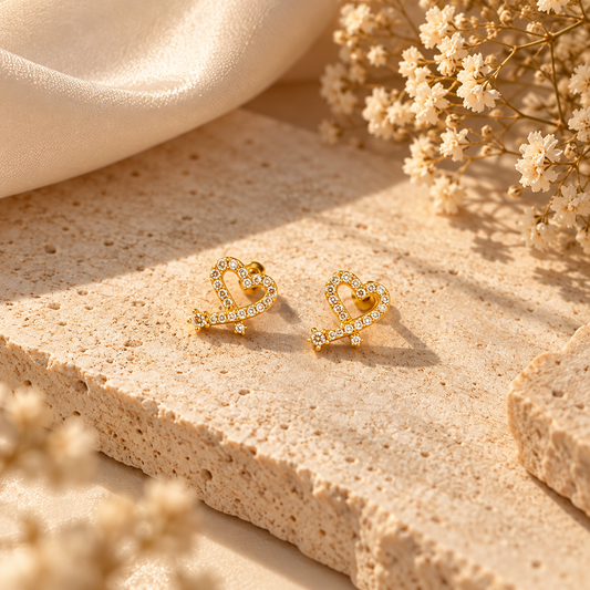 Micro Heart Ball Back Earrings