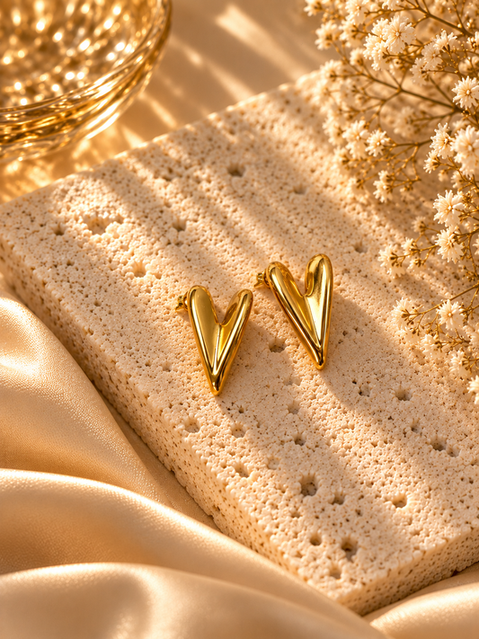 Long Chunky Heart Stud Earrings