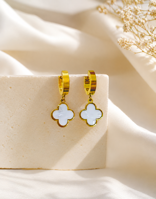White Clover Hoop Earrings