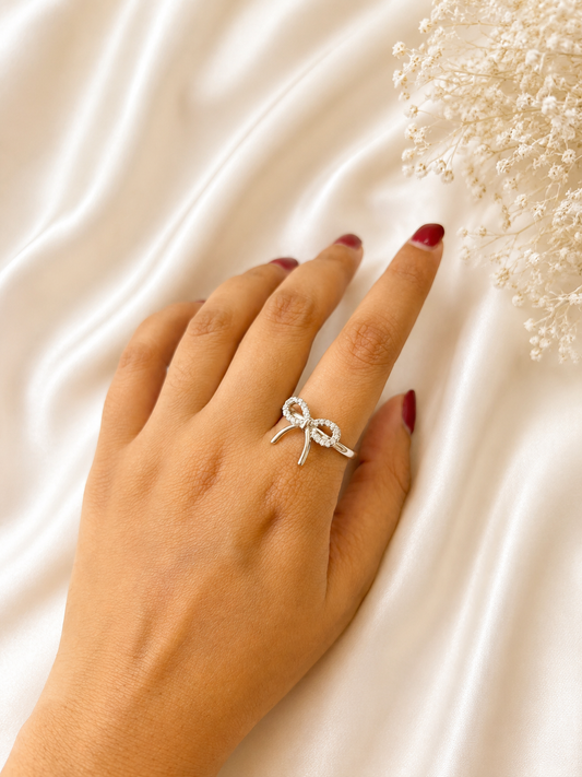 Silver Diamond Bow Ring