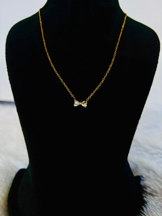 Dainty Diamond Bow Necklace