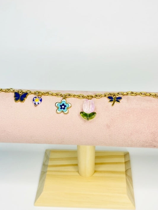 Multicolor Butterfly Blossom Charm Bracelet
