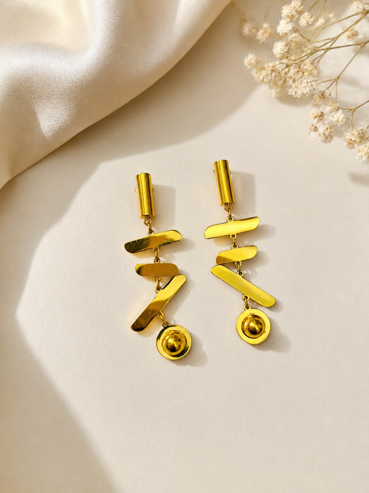 Golden Abstract Drop Earrings