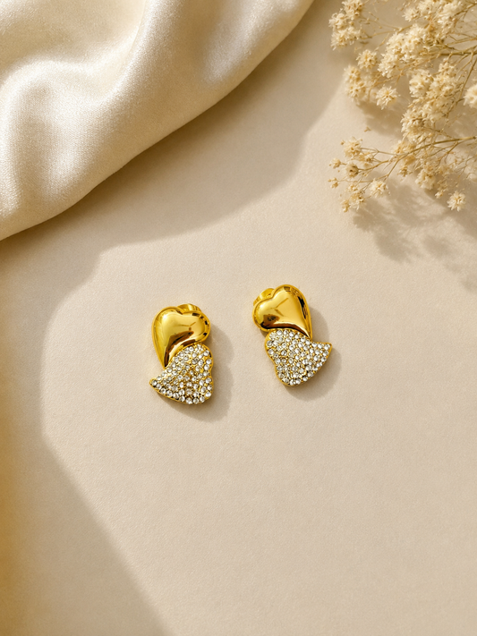 Golden Crystal Heart Earrings