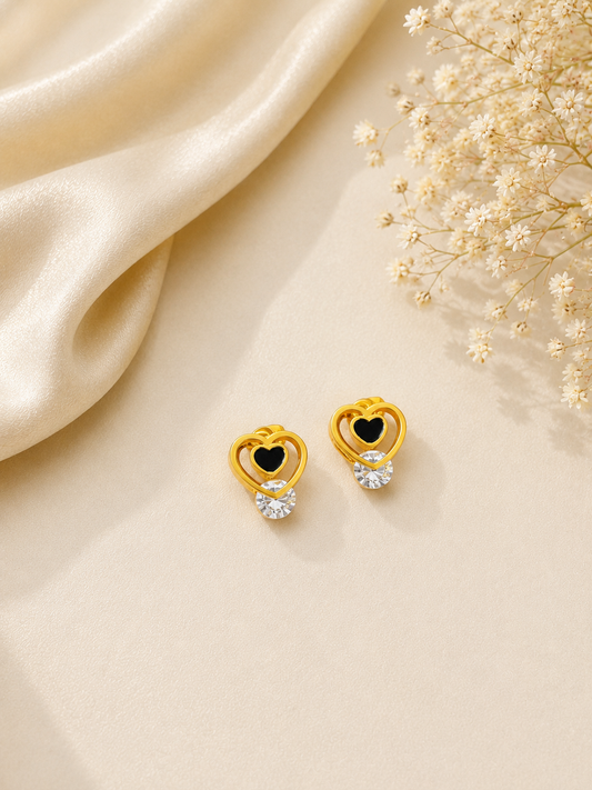 Midnight Heart Crystal Stud Earrings