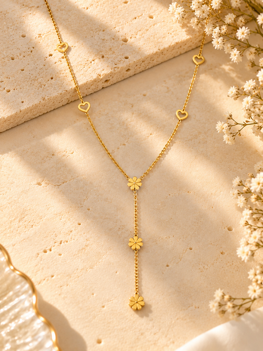 Floral Heart Charm Y Necklace