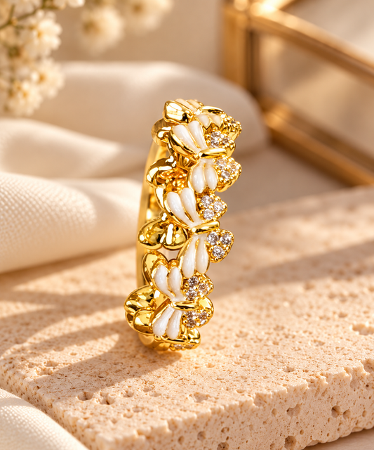 Floral Crystal Adjustable Ring