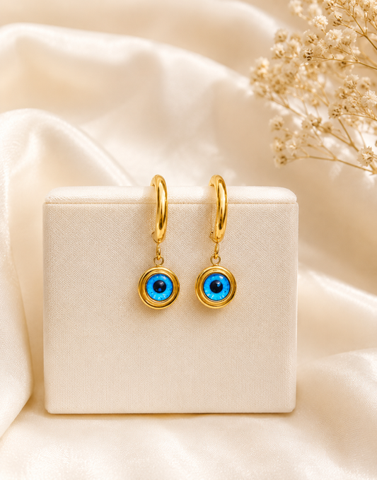 Evil Eye Charm Hoop Earrings