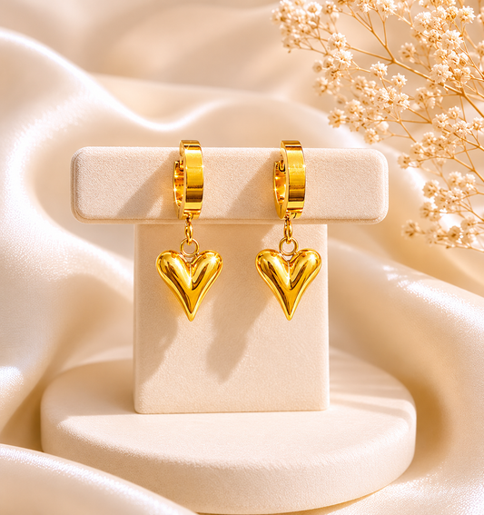 Heart Drop Hoop Earrings
